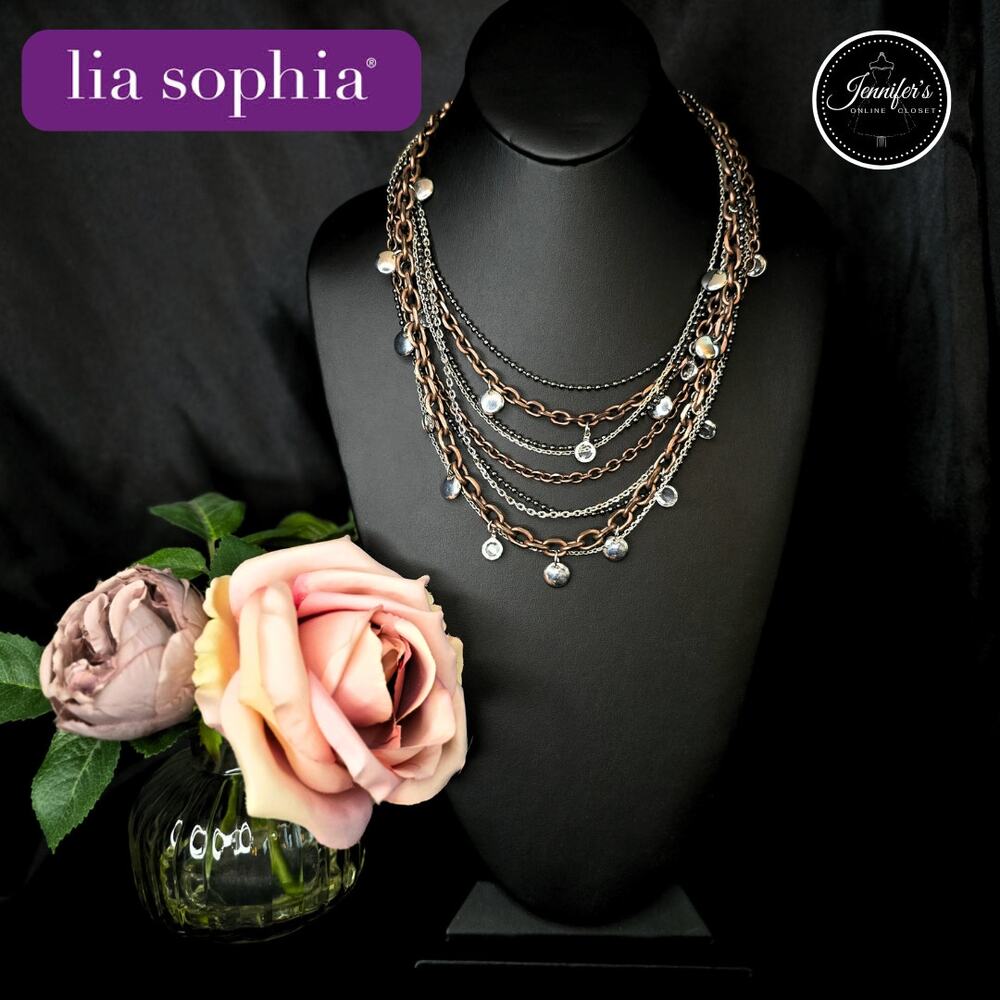Lia Sophia "Hot Spot" Antique Copper Hematite Silver Multi-Strand Necklace